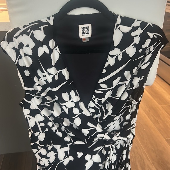 Anne Klein Black White Floral Sleeveless Surplice Wrap Midi Cocktail Dress Sz. M - Picture 9 of 17
